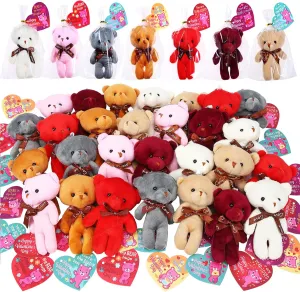 28PCS Valentines Day Gift Cards for Kids with Bear Plush Toys,Mini Stuffed Animal Plush Toys Keychains for Valentines Party Favor Supplies,Classroom Exchange,Game Prizes,Gift for boys girls