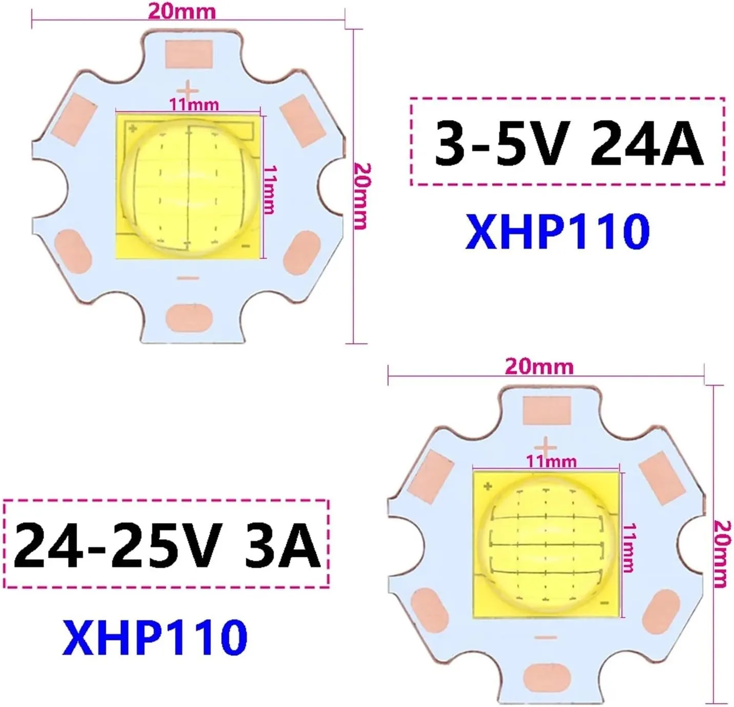 2pcs LED Beads 10W 18W 30W 36W 54W 72W 3V/6V/24V XHP50/70 XHP90 XHP110 LED COB For Flashlight Car Light Diving Light Source White(XHP7070 DC6-7V 3A)