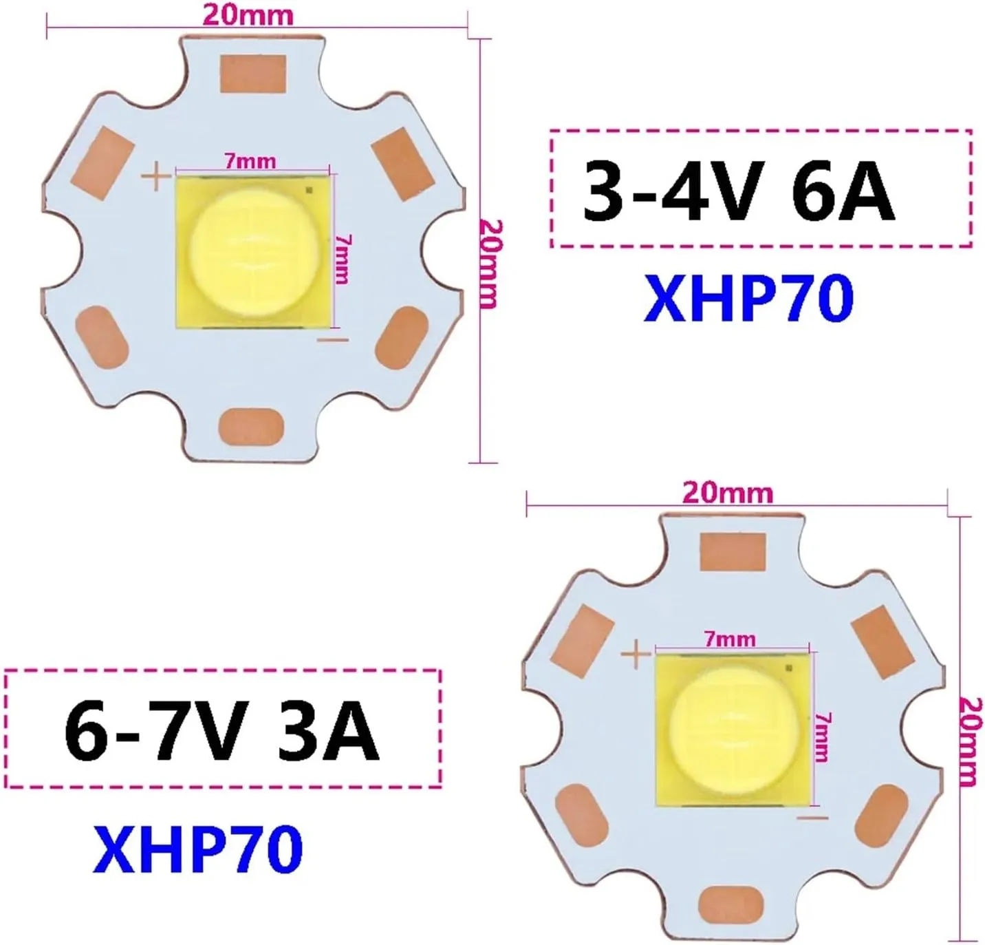 2pcs LED Beads 10W 18W 30W 36W 54W 72W 3V/6V/24V XHP50/70 XHP90 XHP110 LED COB For Flashlight Car Light Diving Light Source White(XHP7070 DC6-7V 3A)