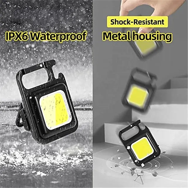 2pcs Mini LED Working Light Multifunctional Glare COB Keychain Light Rechargeable Portable Flashlight Outdoor Camping Corkscrew