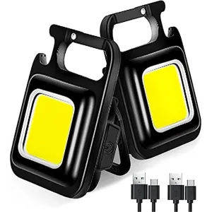 2pcs Mini LED Working Light Multifunctional Glare COB Keychain Light Rechargeable Portable Flashlight Outdoor Camping Corkscrew