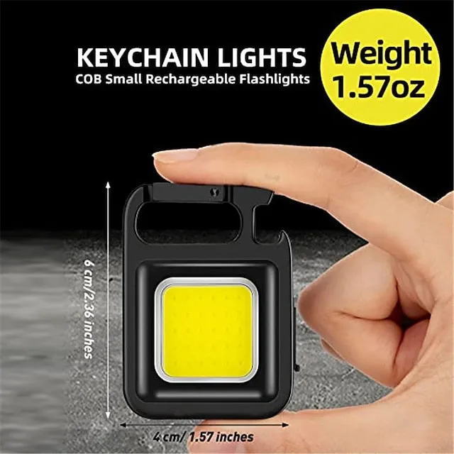 2pcs Mini LED Working Light Multifunctional Glare COB Keychain Light Rechargeable Portable Flashlight Outdoor Camping Corkscrew