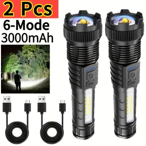 2pcs Rechargeable Zoomable Super Bright Flashlight