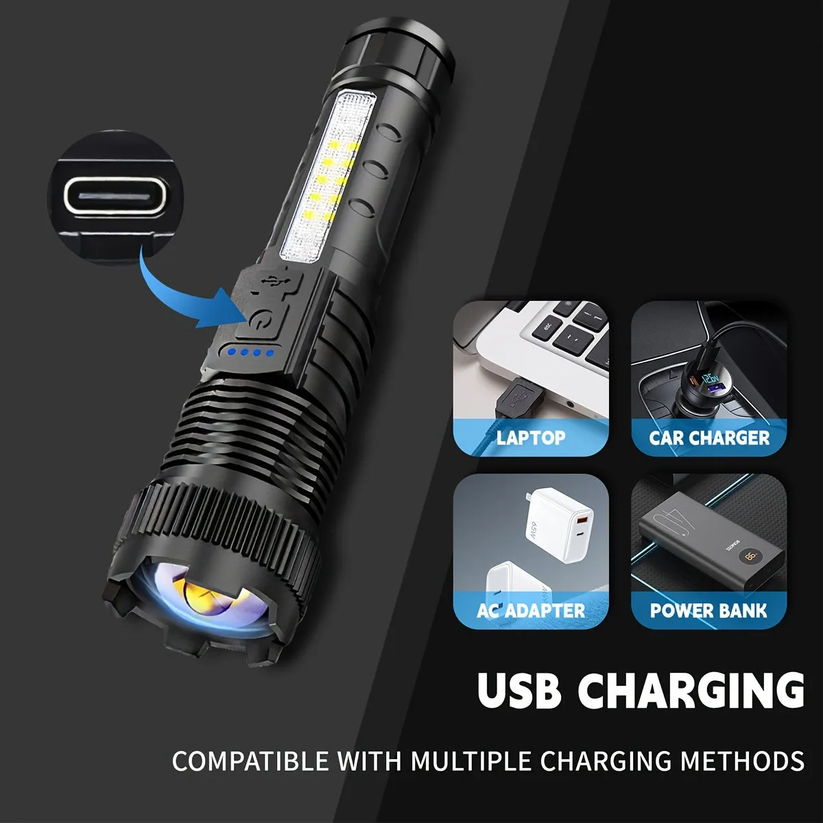 2pcs Rechargeable Zoomable Super Bright Flashlight