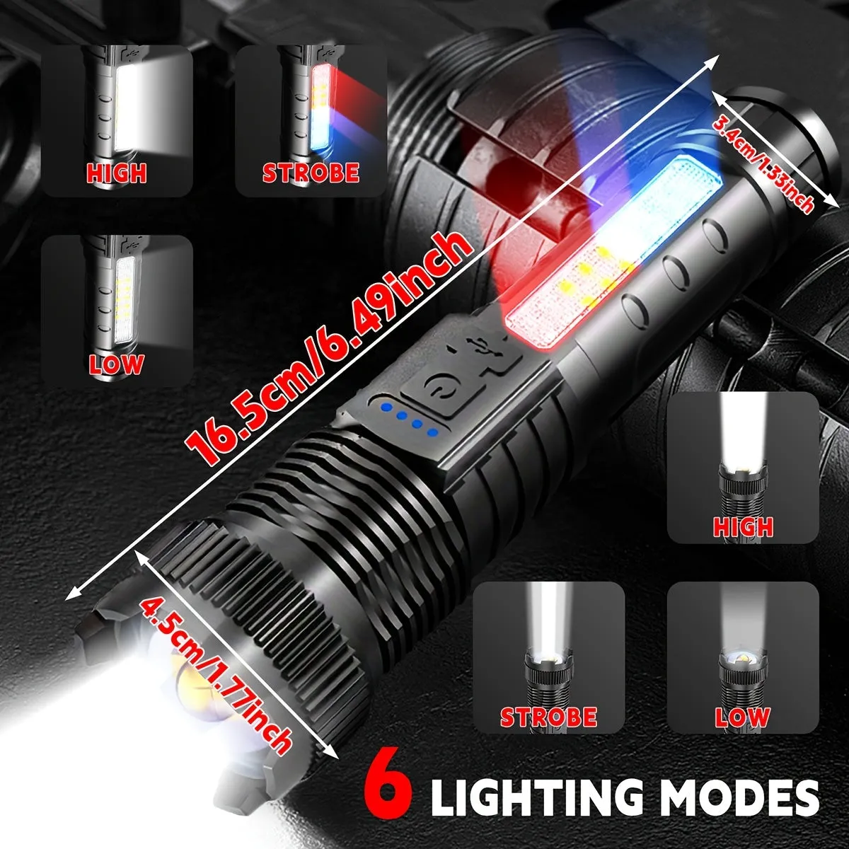 2pcs Rechargeable Zoomable Super Bright Flashlight