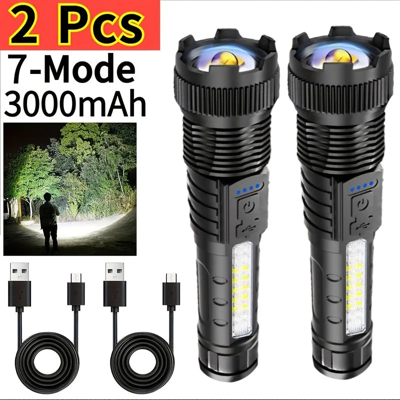 2pcs Rechargeable Zoomable Super Bright Flashlight