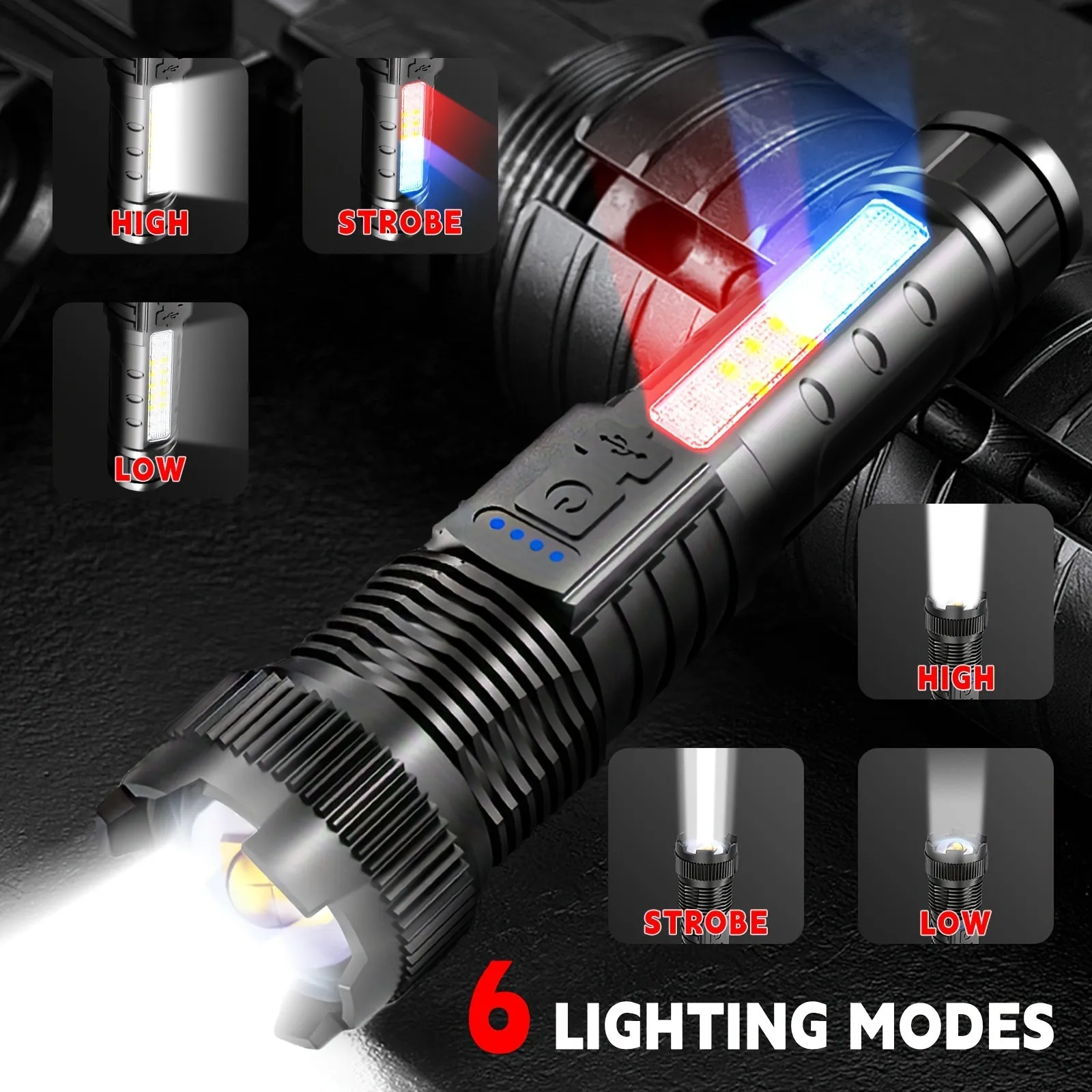 2pcs Rechargeable Zoomable Super Bright Flashlight