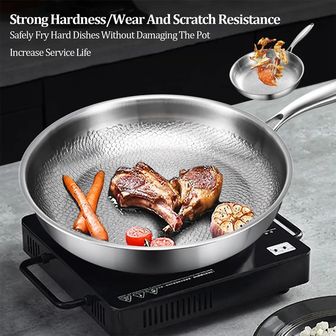 3 Sizes Siraatskitchen Titanium Hammered Pan Pro with Lid, 2025 Ultra-Durable Taking over Kitchens Titanium Nutri-Pan 2.0, Multifunctional Non-Stick Frying Pans for Cooking (11.81in)