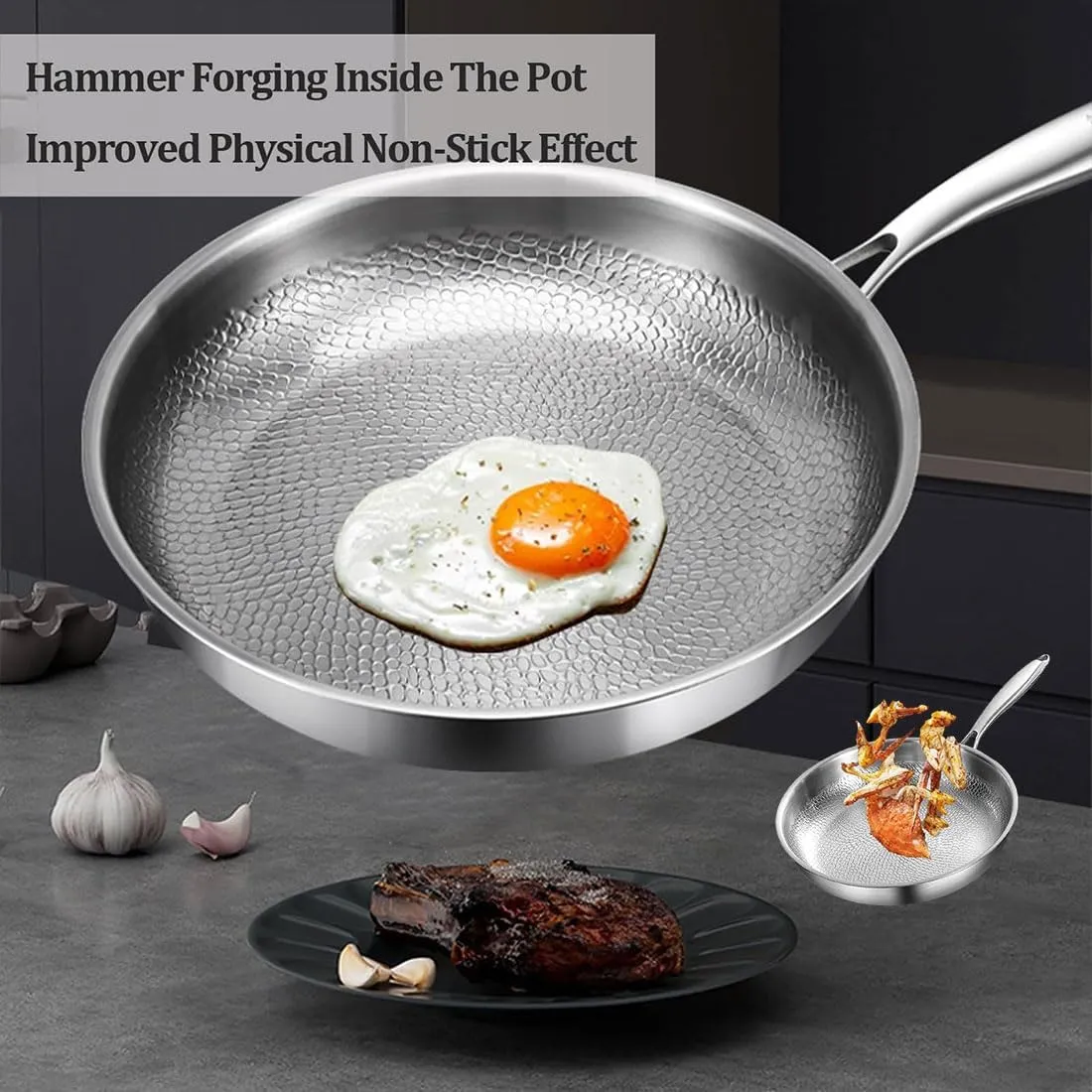 3 Sizes Siraatskitchen Titanium Hammered Pan Pro with Lid, 2025 Ultra-Durable Taking over Kitchens Titanium Nutri-Pan 2.0, Multifunctional Non-Stick Frying Pans for Cooking (11.81in)