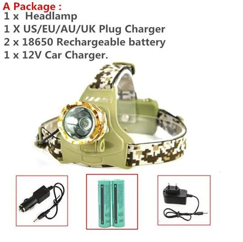 3000Lumen XM-T6 LED Headlamp Headlight Flashlight Head Lamp Light Lantern   2*18650 battery   charger   Car Charger