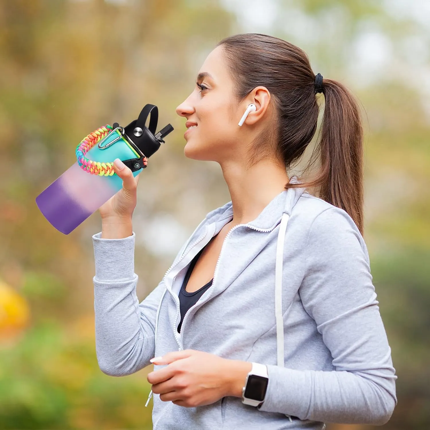 32 40/64/128 oz Flask Water Bottles Insulated - with Straw Auto Spout Lid, Water Bottle Stainless Steel Keep Cold 48H Hot 24H, Metal Water Bottle with Strap, Paracord Handle, Protective Boot