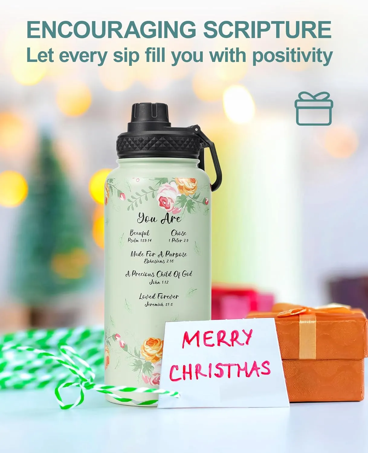 32oz Insulated Water Bottle,Stainless Steel Vacuum Water Bottle, BPA-Free & Leakproof -with Paracord Handle,Strap,Straw Spout Lids, Water Jug for Gym Sports,Christmas Gifts for Women