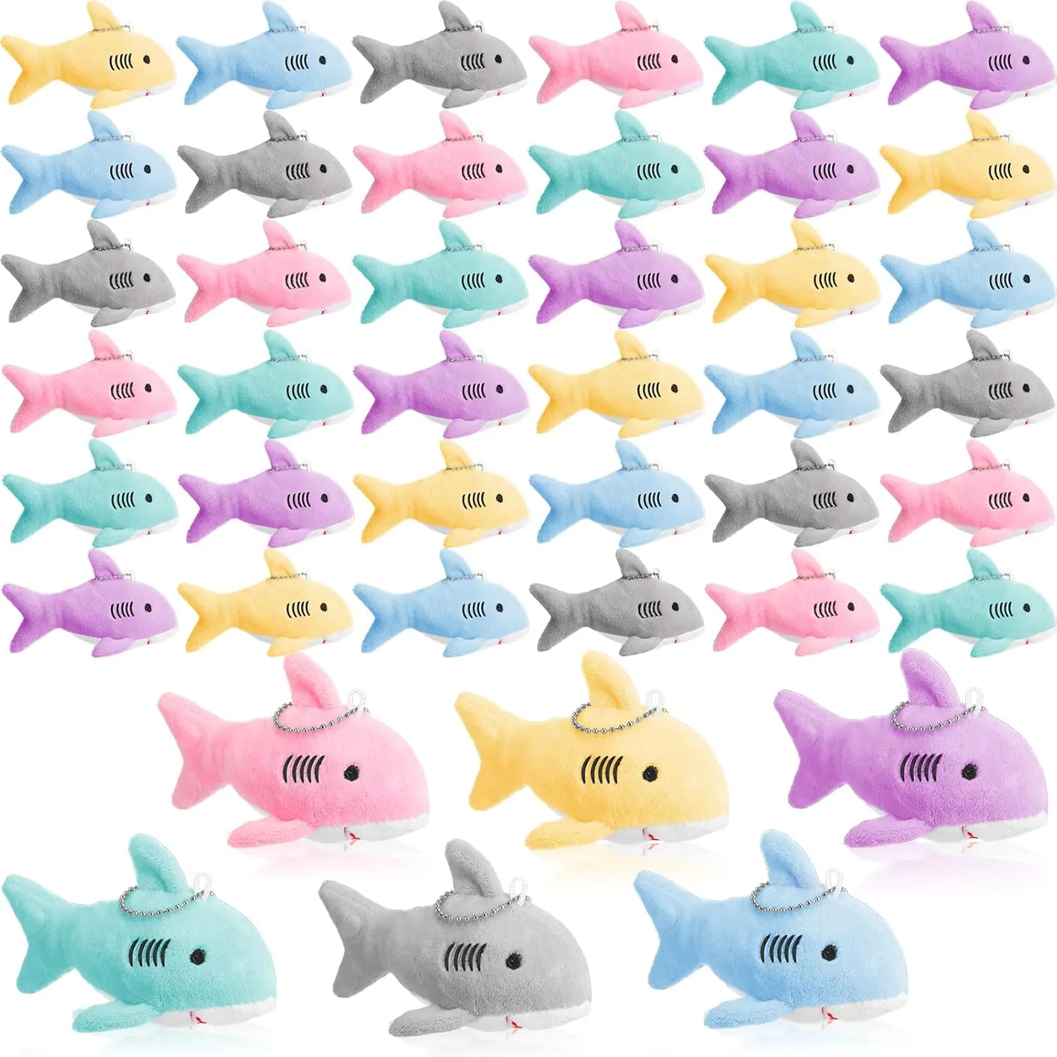 36 Pcs Shark Plush Keychain Mini Stuffed Animal 3.94" Shark Party Favors Bulk Soft Tiny Shark Keychain Shark Backpack Keychain for Stocking Bag Filler Ocean Birthday, 6 Colors