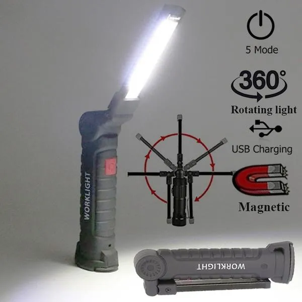 360° Rotation Inspection Lamp LED   COB Flexible Cordless Rechargeable Work Light