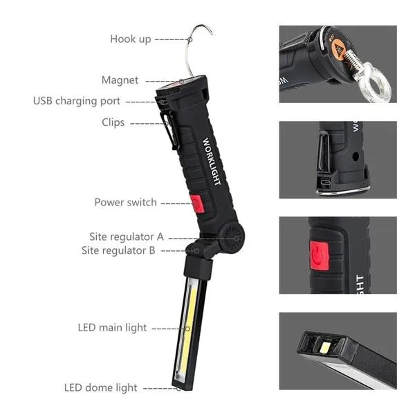 360° Rotation Inspection Lamp LED   COB Flexible Cordless Rechargeable Work Light