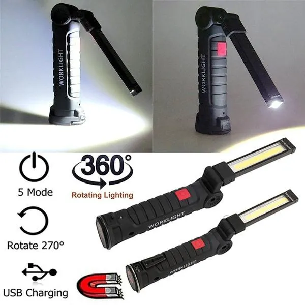 360° Rotation Inspection Lamp LED   COB Flexible Cordless Rechargeable Work Light