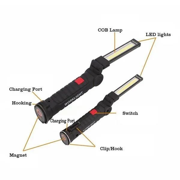 360° Rotation Inspection Lamp LED   COB Flexible Cordless Rechargeable Work Light