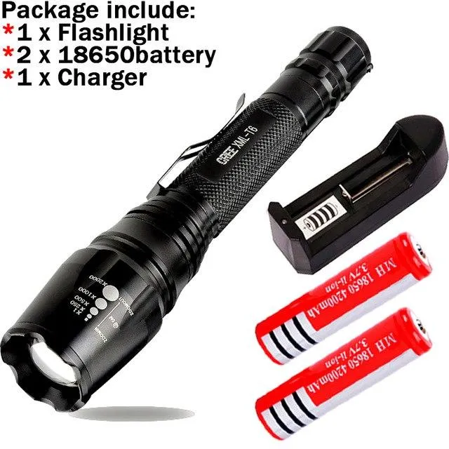 3800Lumens 5-Modes  XM-L T6 LED Flashlight Zoomable Lamp Light Lanterna Led torch flash light 3800lm 2x18650 Battery Riding