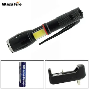 4 Mode T6 LED Flashlight Hidden COB Design Magnetic Lantern Aluminium Torch Zoom Lamp With 18650 Battery  Charger For Car Repair
