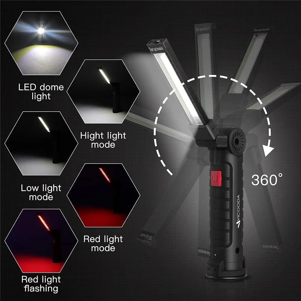 4 Pack Flashlights, LED Work Light, USB C Rechargeable Work Light with Magnetic Base and Hanging Hook, 360°Rotate 5 Modes Flashlights for Car Engines Repair, Emergency and All Tight Spots (4 Pack)