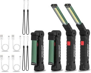 4 Pack LED Rechargeable Work Lights, Flashlight Hand Tools Mens Dad Birthday Gift Magnetic Worklight,360°Rotate 5 Modes Portable Inspection Torch for Mechanics,Automotive,Camping,Emergency