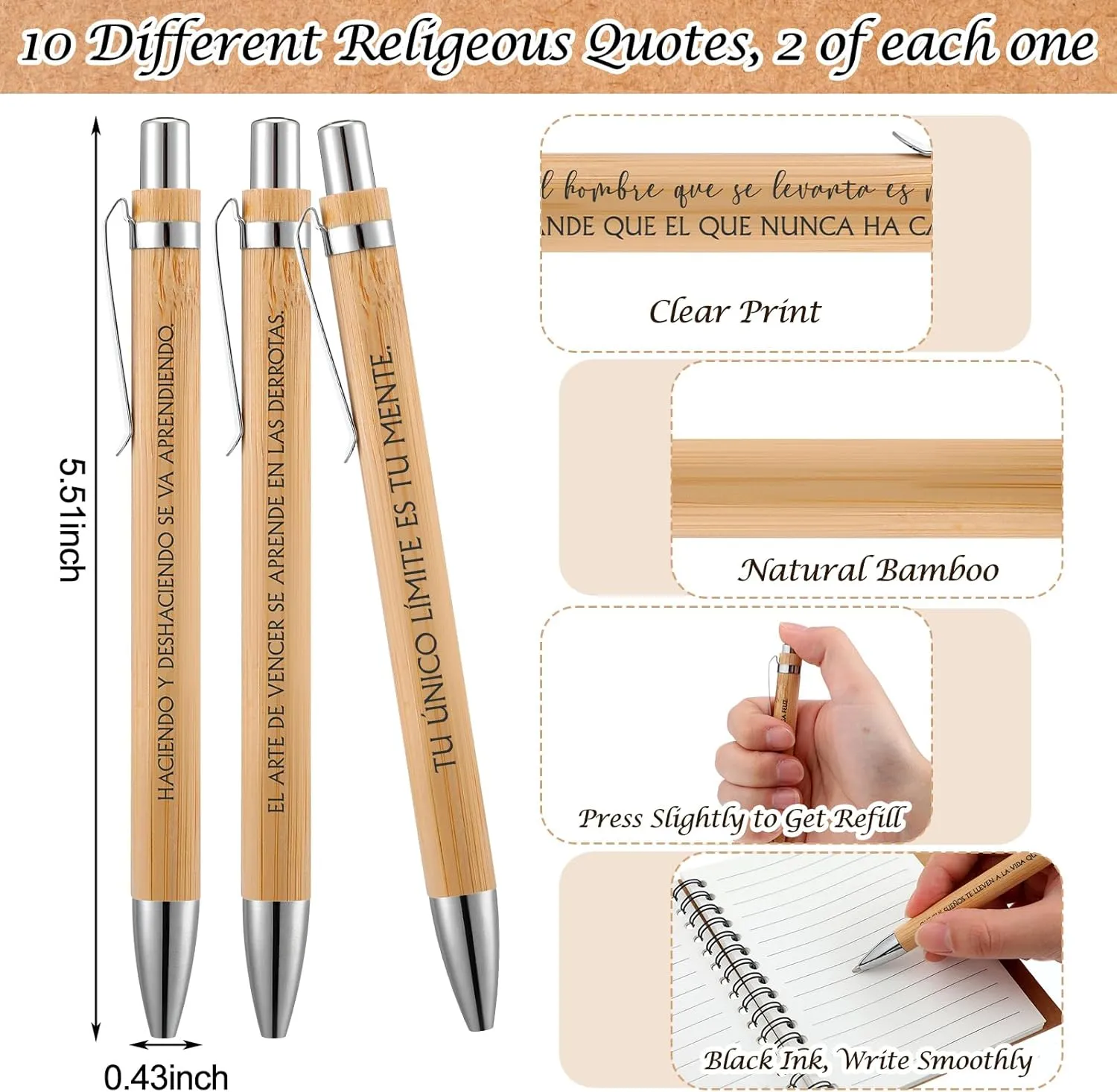 40 Pcs Spanish Christian Gift 20 Spiral Religious Notebook 20 Bible Pen Christian Prayer Journal Ballpoint Pen for End of Year Graduation Fathers Day Church Gift(Inspirational,Classic)