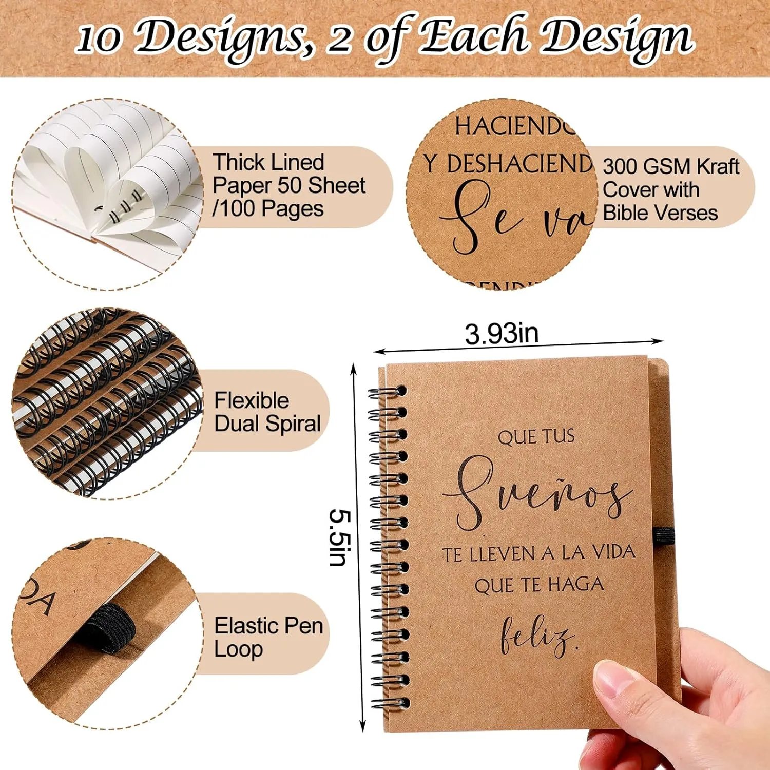40 Pcs Spanish Christian Gift 20 Spiral Religious Notebook 20 Bible Pen Christian Prayer Journal Ballpoint Pen for End of Year Graduation Fathers Day Church Gift(Inspirational,Classic)