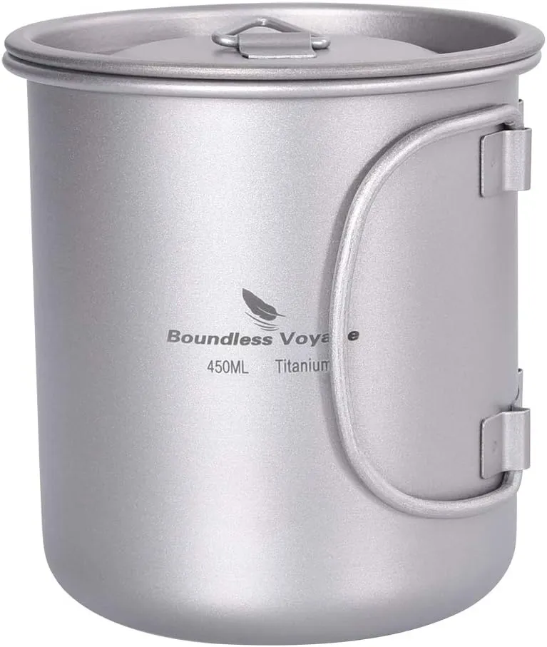 450ml Titanium Cup Portable Camping Picnic Water Cup with Lid Outdoor Ultralight Camping Drinking Cup Mug Picnic Cutlery Cookware (Ti1544C/U)