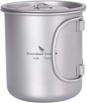 450ml Titanium Cup Portable Camping Picnic Water Cup with Lid Outdoor Ultralight Camping Drinking Cup Mug Picnic Cutlery Cookware (Ti1544C/U)