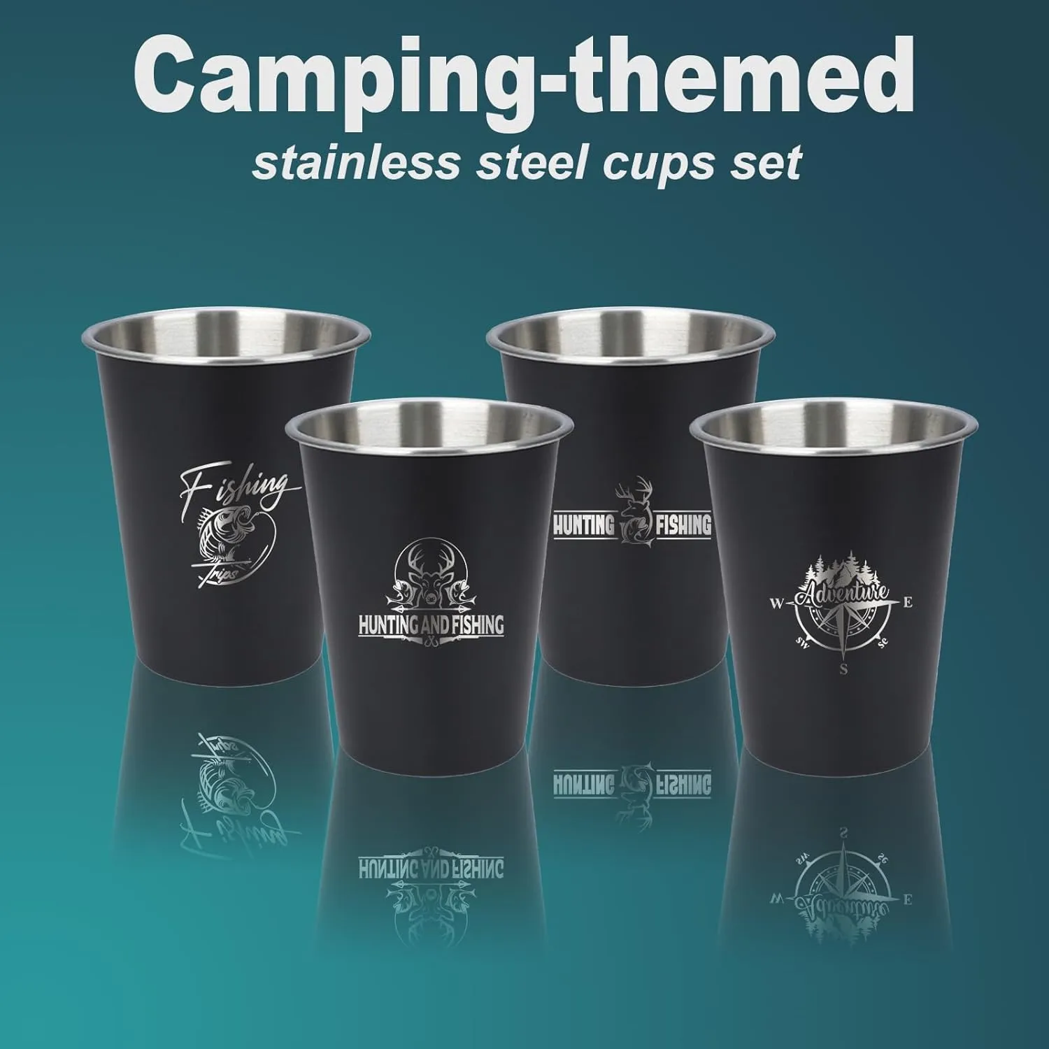 4pcs Camping Cup - Hunting and Fishing Theme 12oz Stainless Steel Camping Mug for Outdoor Picnic Hiking Fishing Tumbler
