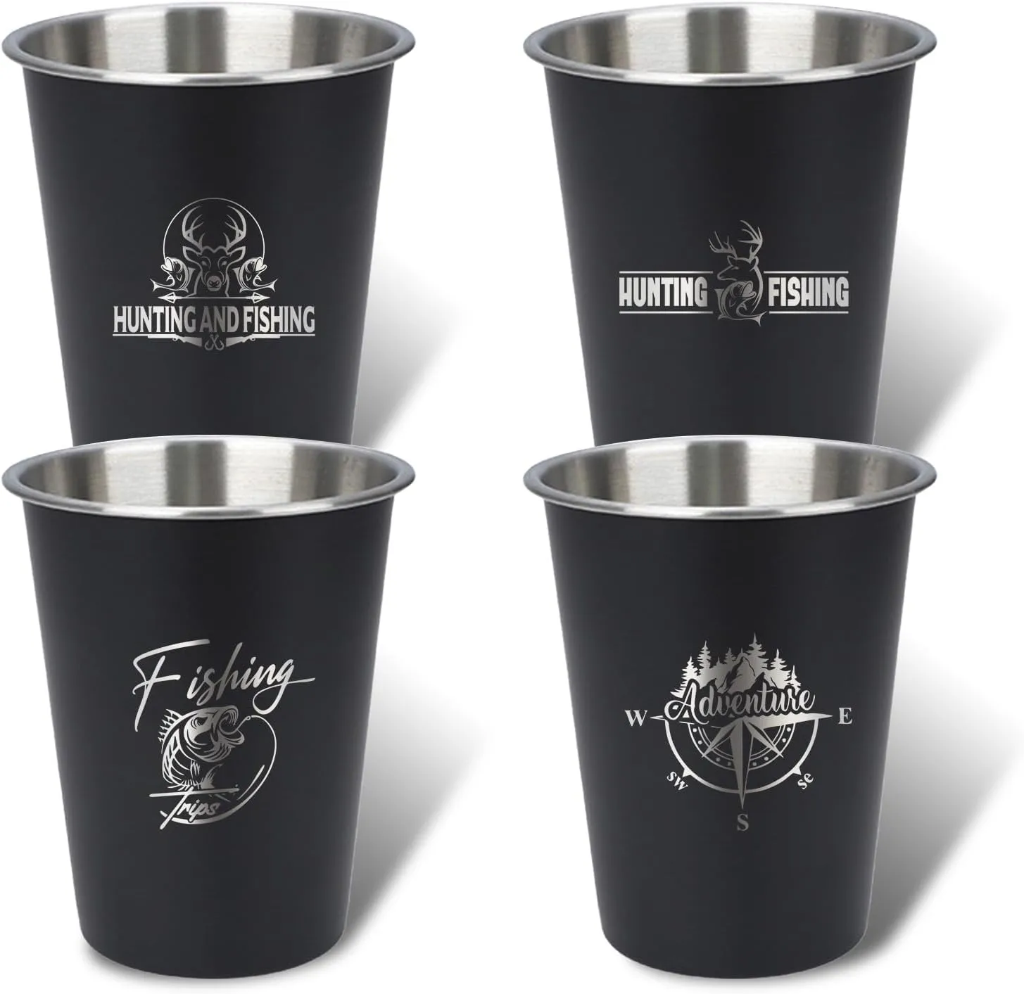 4pcs Camping Cup - Hunting and Fishing Theme 12oz Stainless Steel Camping Mug for Outdoor Picnic Hiking Fishing Tumbler