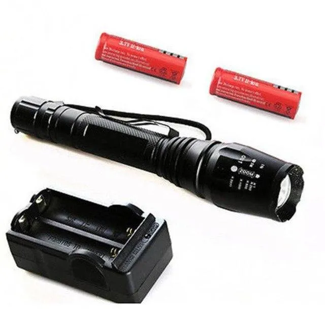 5 Modes Torch Zoomable 2500LM T6 XM-L LED Flashlight Torch Light  2X 18650 Battery  US Plug Charger Bicycle Light 40OT17