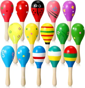 50 Pcs Mini Wooden Maracas for Kids Fiesta 17 Designs Noisemaker Mexican Cinco De Mayo Luau Party Carnivals Party Favors Musical Instruments Bulk Maracas Toys for Toddler Mexico Independence Day