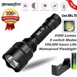 5000 Lumens T6 LED Tactical Flashlight Torch Rechargeable Zoomable Flashlight   Charger  1x18650 Battery Bicycle Light 40OT17