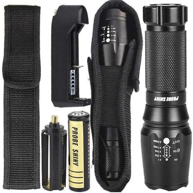 5000LM T6 LED Zoomable Flashlight Torch Rechargeable Flashlight 1x18650 Battery Charger Case LED Bicycle Light Wholesale 40OT12
