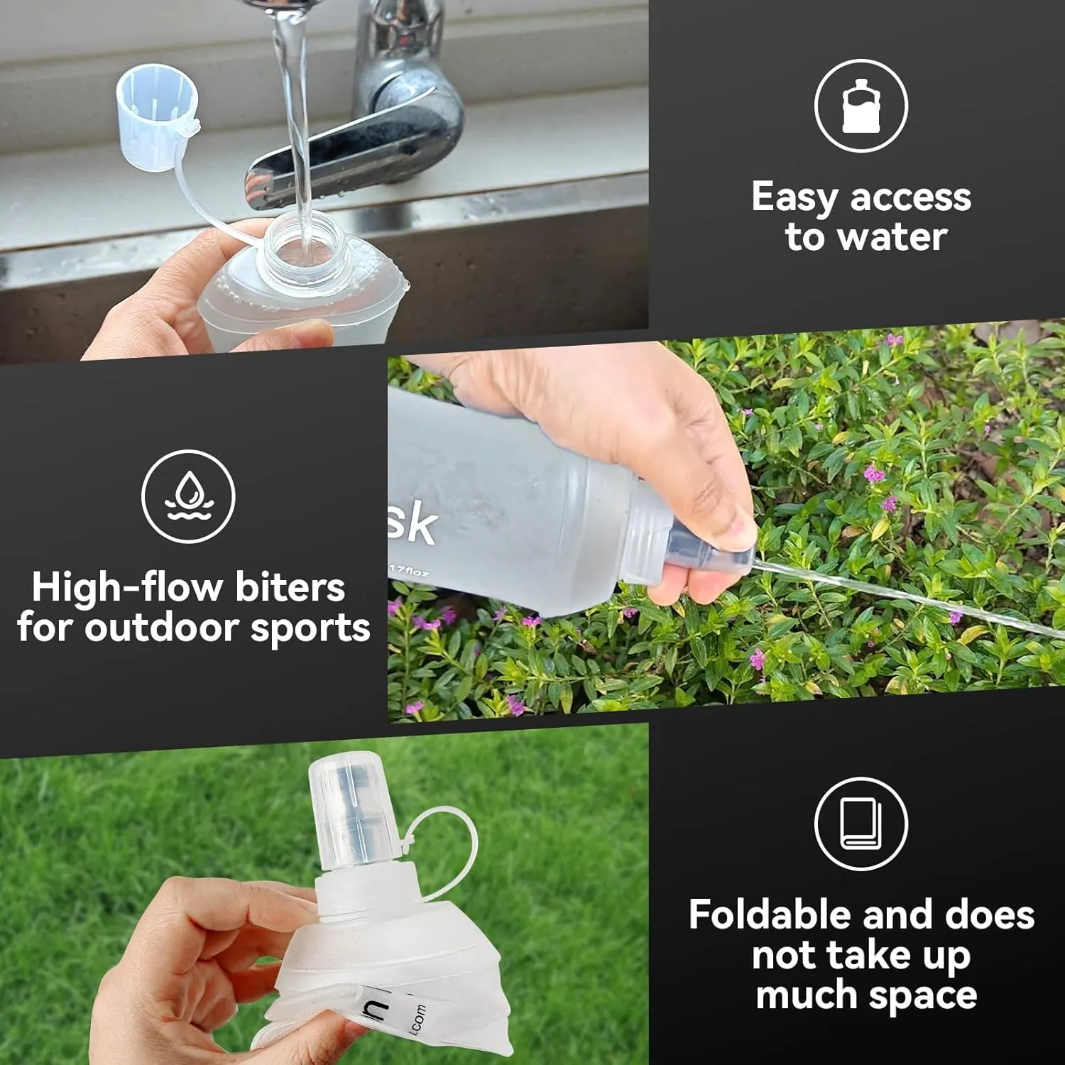 500ml Soft Flask, Soft Water Bottle for Hydration Packs, Running, Hiking, Cycling and Climbing - 2Pcs White