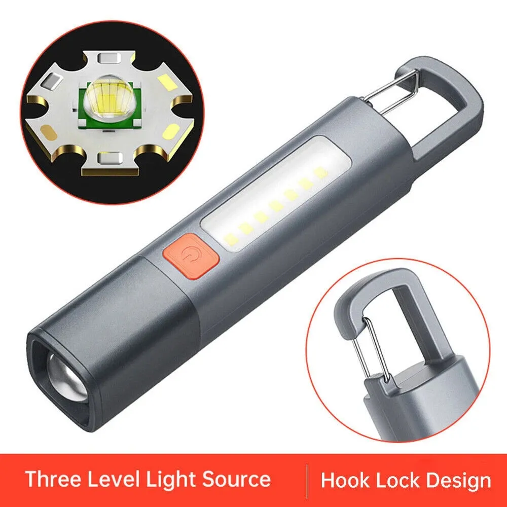 60000lm Mini Zoom Flashlight With COB Side Light High Brightness Long-range Lantern Lock Buckle Design Variable Focus Torch