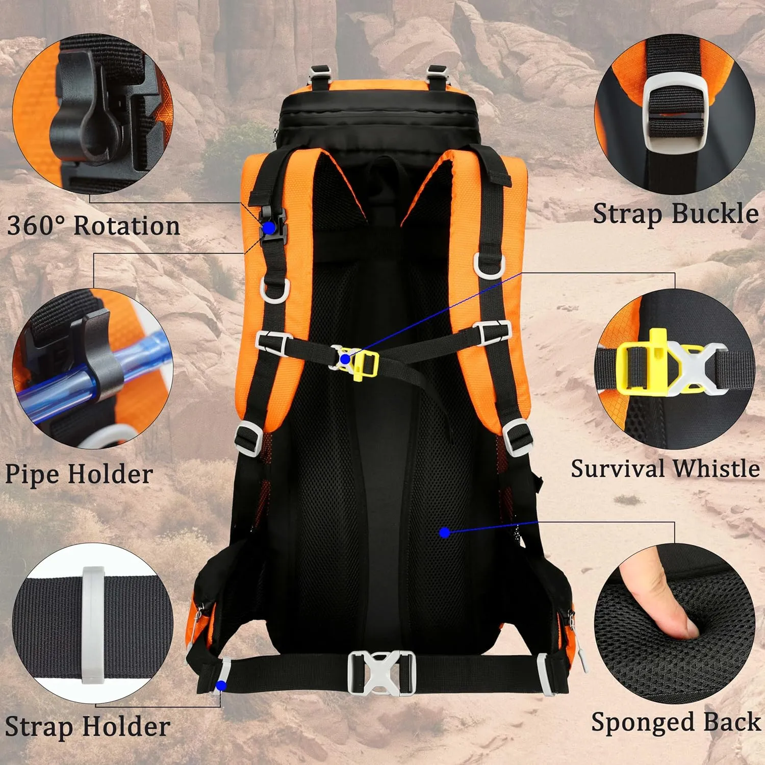 60L Travel Hiking Camping Backpack with Rain Cover, Backpack Water Resistant,Climbing Backpack for Men Women