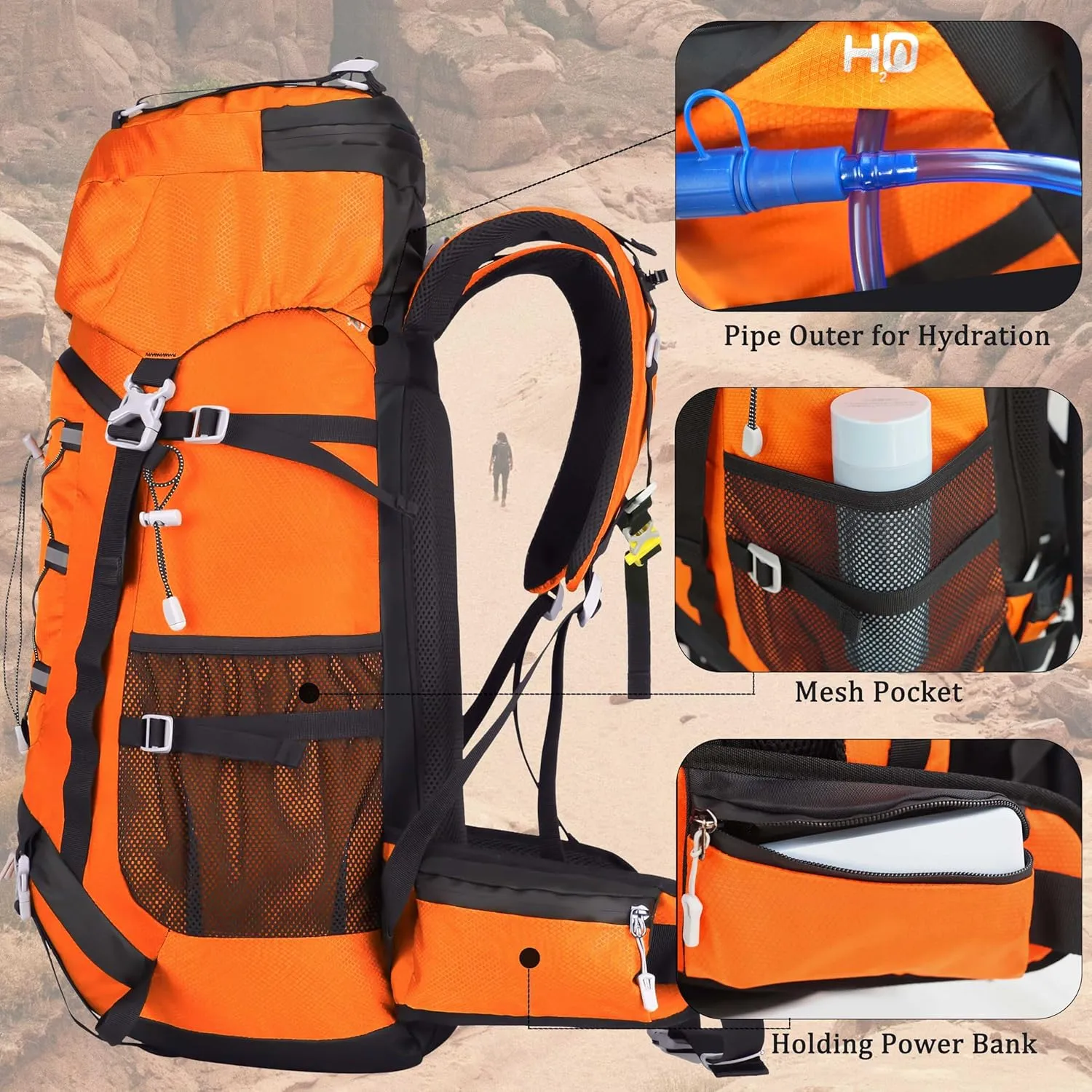 60L Travel Hiking Camping Backpack with Rain Cover, Backpack Water Resistant,Climbing Backpack for Men Women