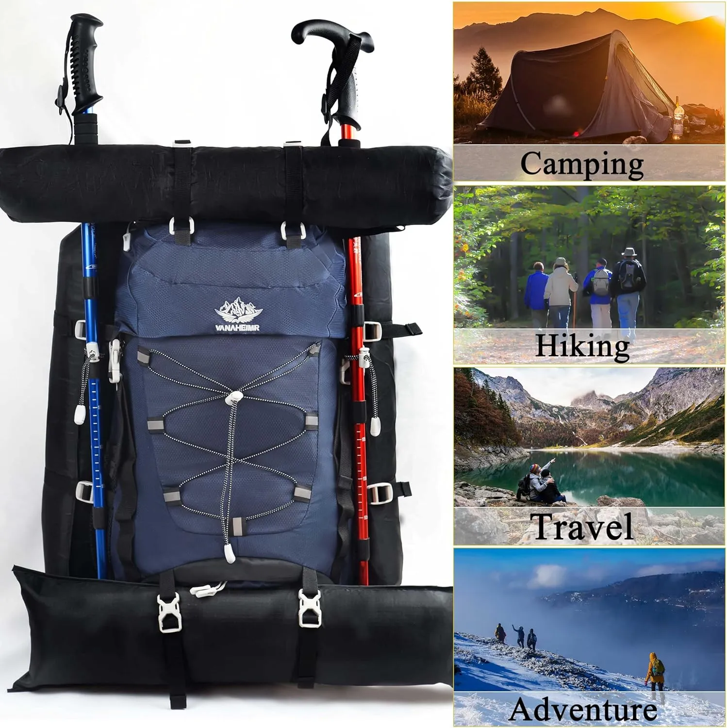 60L Travel Hiking Camping Backpack with Rain Cover, Backpack Water Resistant,Climbing Backpack for Men Women
