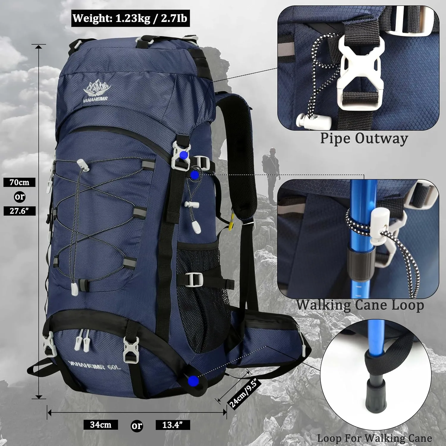 60L Travel Hiking Camping Backpack with Rain Cover, Backpack Water Resistant,Climbing Backpack for Men Women