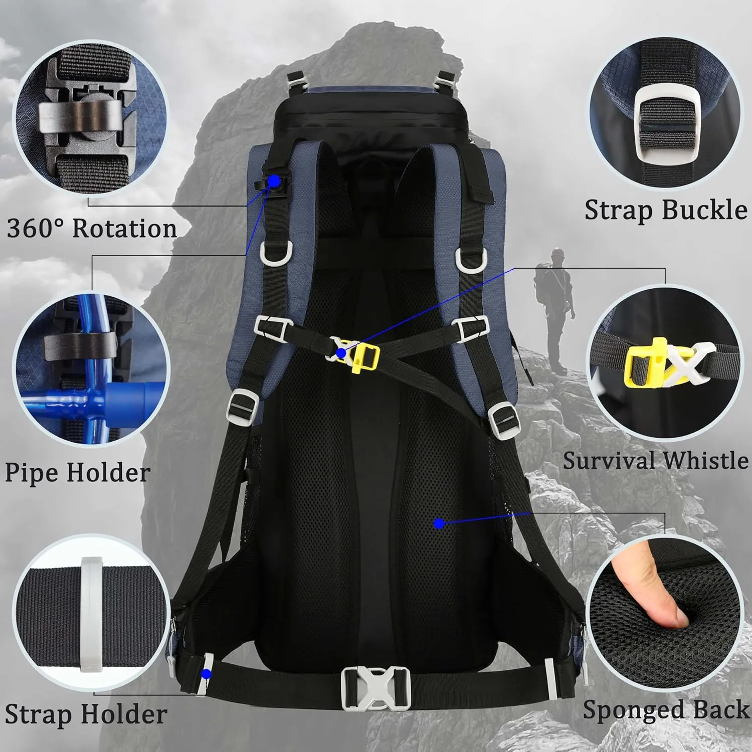 60L Travel Hiking Camping Backpack with Rain Cover, Backpack Water Resistant,Climbing Backpack for Men Women