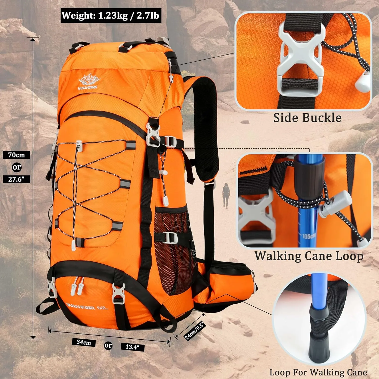 60L Travel Hiking Camping Backpack with Rain Cover, Backpack Water Resistant,Climbing Backpack for Men Women