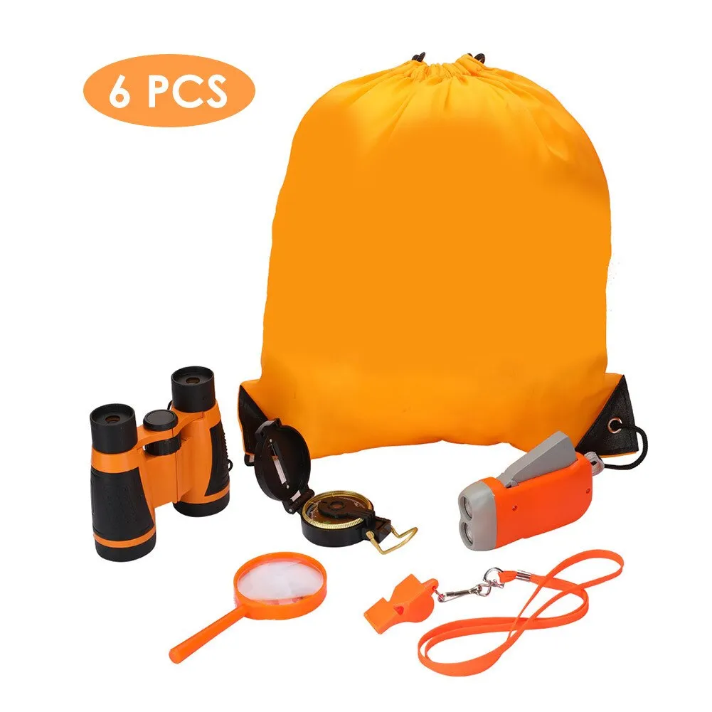 6pcs/set Children Outdoor Exploration Set Binoculars Compass Magnifier Whistle Kids Camping Adventure Pack Educational Toys Gift