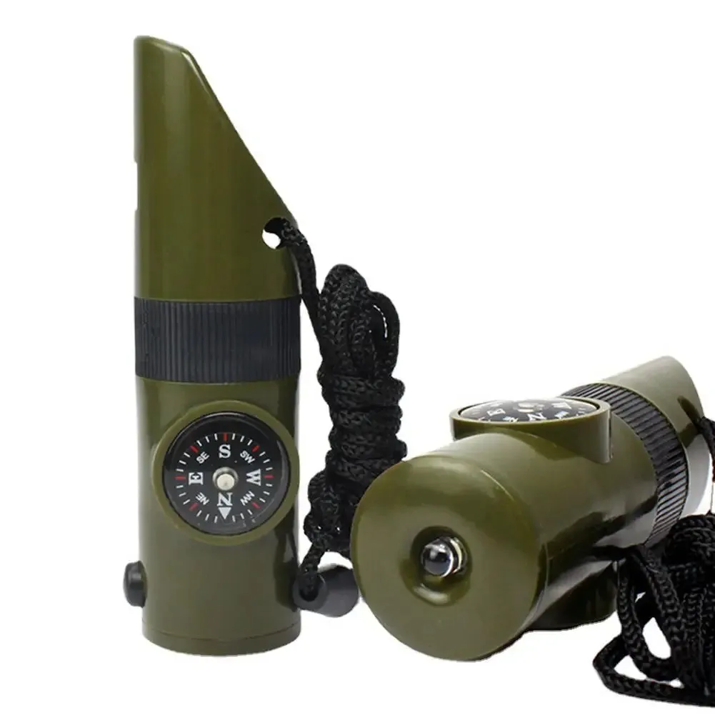 7-in-1 Compass Survival Whistle - Multifunction Outdoor Camping Tool with Lanyard and LED Light for Professional Emergency Safety