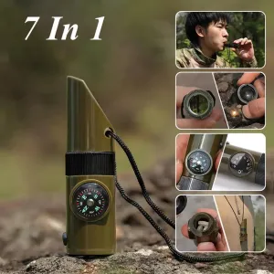 7-in-1 Compass Survival Whistle - Multifunction Outdoor Camping Tool with Lanyard and LED Light for Professional Emergency Safety