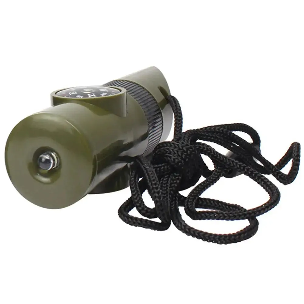 7-in-1 Compass Survival Whistle - Multifunction Outdoor Camping Tool with Lanyard and LED Light for Professional Emergency Safety