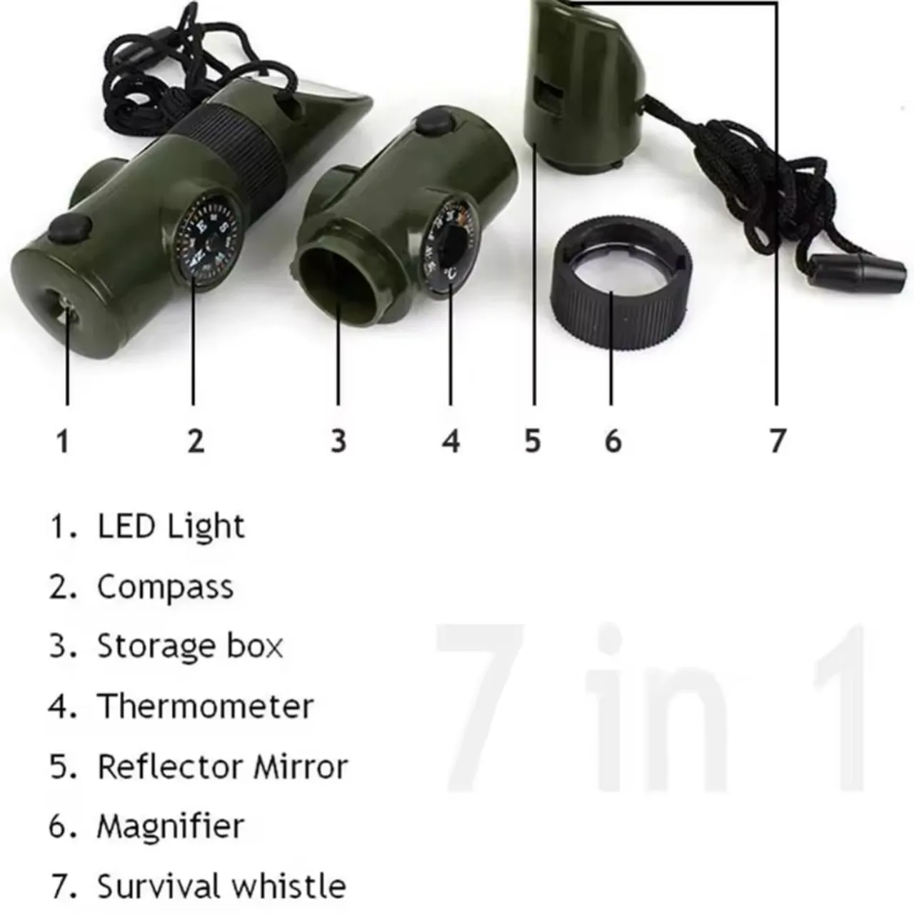 7-in-1 Survival Whistle OD Green