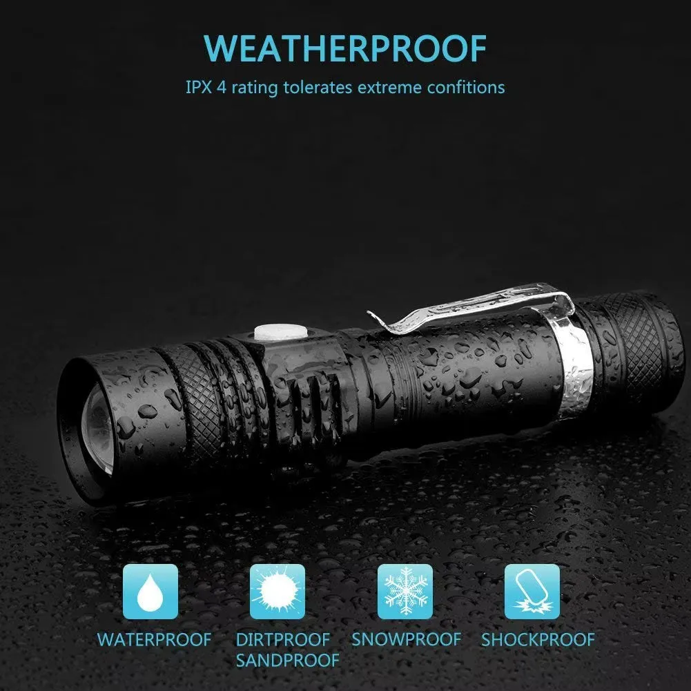 8000LM LED Flashlight Zoomable Torch USB Rechargeable LED Torch Powerful Flashlight Use 18650 Rechargeable Battery