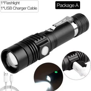 8000LM LED Flashlight Zoomable Torch USB Rechargeable LED Torch Powerful Flashlight Use 18650 Rechargeable Battery